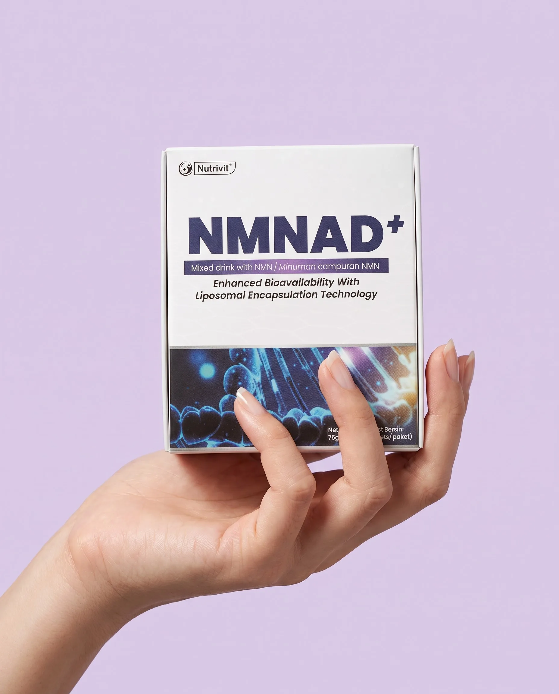 A hand holding the NMNAD+ box